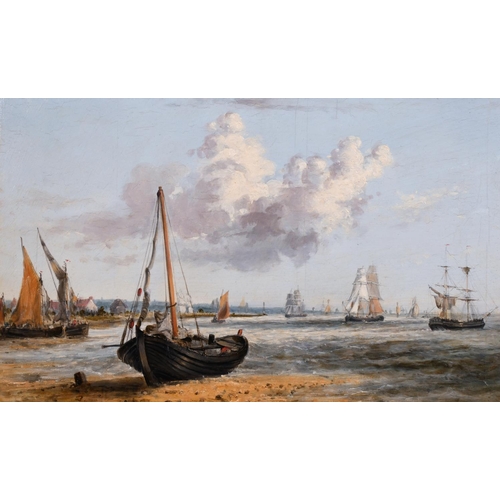 117 - Alfred Vickers (1768-1868) British. A Shipping Scene at the Mouth of the Thames, Oil on Panel, 10.25... 