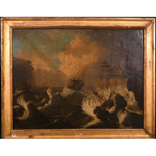 123 - Early 19th Century Dutch School. Ships in a Stormy Sea, Oil on Canvas, 20” x 25.5” (50.8 x 64.8cm)