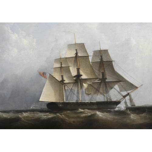 125 - John Lynn (act.1826-1869) British.
'HMS Vernon Shortening Sail after Trial Trip',
Oil on Canvas, Ins... 