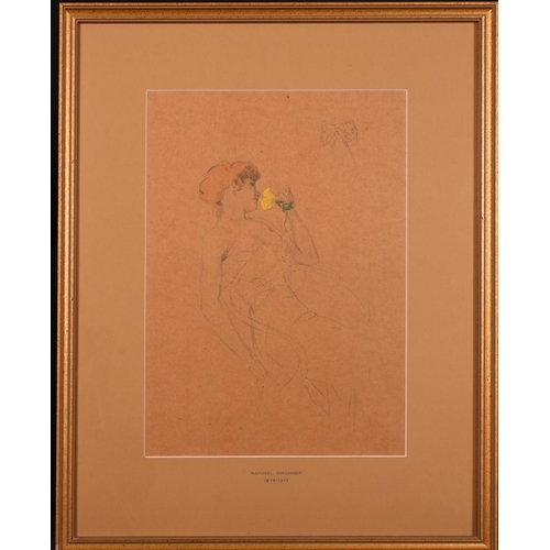 142 - Raphael Kirchner (1876-1917) Austrian. A Girl Smelling a Flower, Watercolour, 15.75” x 11” (40 x 28c... 