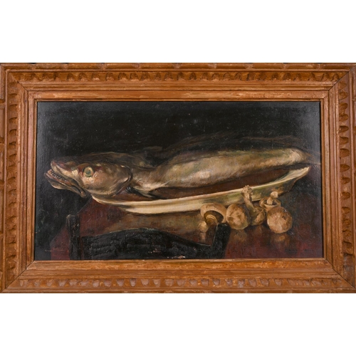 150 - Early 20th Century French School. Still Life of Fish on a Platter with Mushrooms, Oil on Board, Indi... 