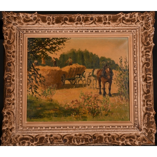 151 - George Lattes (20th Century) French. A Harvesting Scene, Oil on Canvas, Signed, in a Carved Wood Pai... 