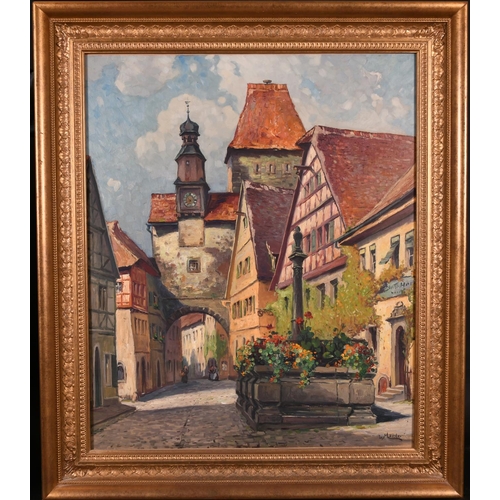 156 - Ludwig Mossler (20th Century) European. A Continental Town Scene, Oil on Canvas, Signed, 29” x 25” (... 