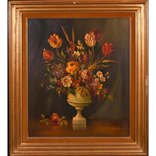 162 - Georges Mallet (20th Century) French. Still Life of Flowers in an Urn, Oil on Canvas, Signed, and In... 