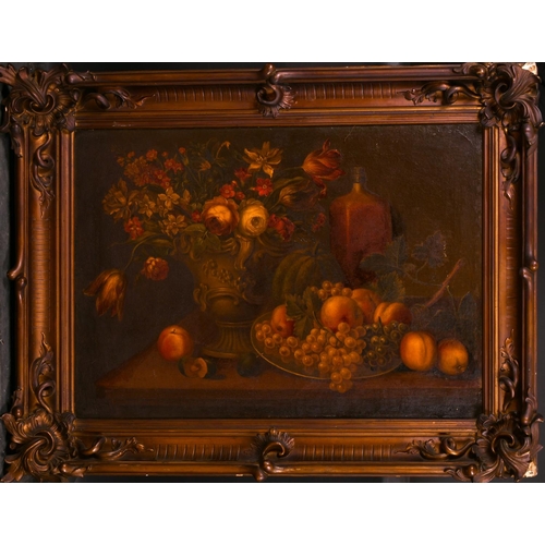 163 - Early 19th Century French School. Still Life of Flowers in an Urn and a Platter of Fruit, Oil on Can... 