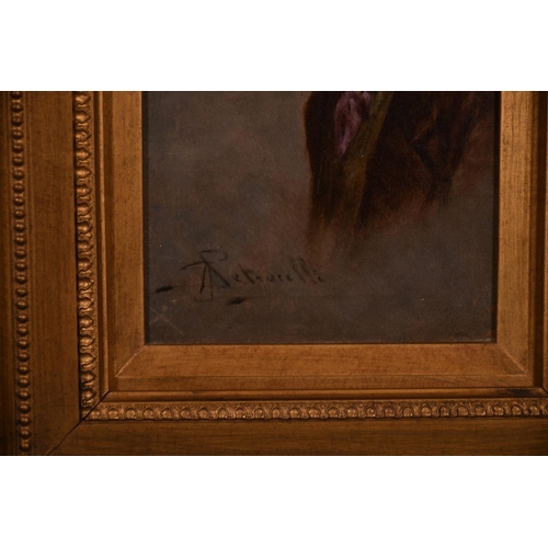 166 - Achille Petrocelli (1861-1929) Italian. An Urchin Boy, Oil on Canvas, Signed, 9.5” x 4.5” (24 x 11.3... 