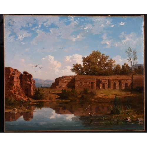 167 - Claude Antoine Ponthus-Cinier (1812-1885) French. Ruins in a River Landscape, Oil on Canvas, Signed,... 