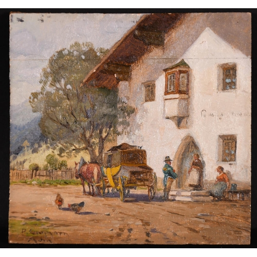 168 - Peter Eichhorn (1877-1960) German. A Horse Drawn Coach outside an Inn, Oil on Panel, Signed and Indi... 