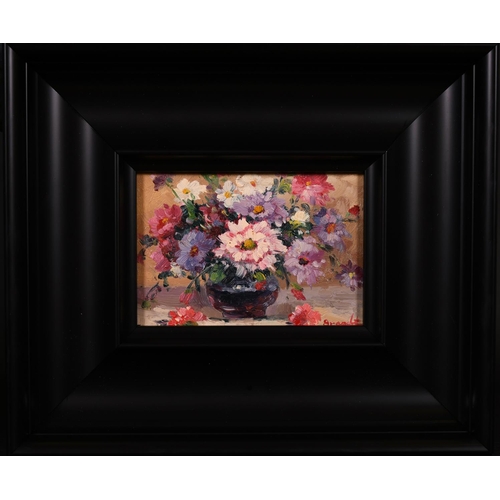 172 - Brandt (20th Century) Continental. Still Life of Flowers in a Vase, Oil on Panel, Signed, 5” x 7” (1... 