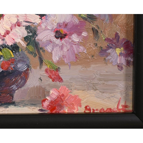 172 - Brandt (20th Century) Continental. Still Life of Flowers in a Vase, Oil on Panel, Signed, 5” x 7” (1... 