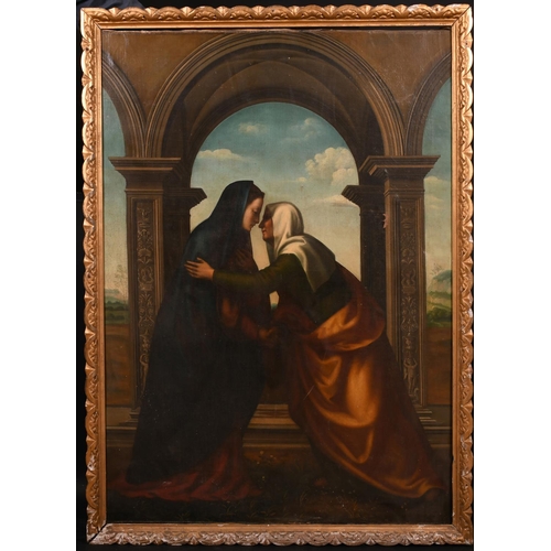 18 - After Mariotto Albertinelli (1474-1515) Italian. “The Visitation”, Oil on Canvas, in a Carved Giltwo... 