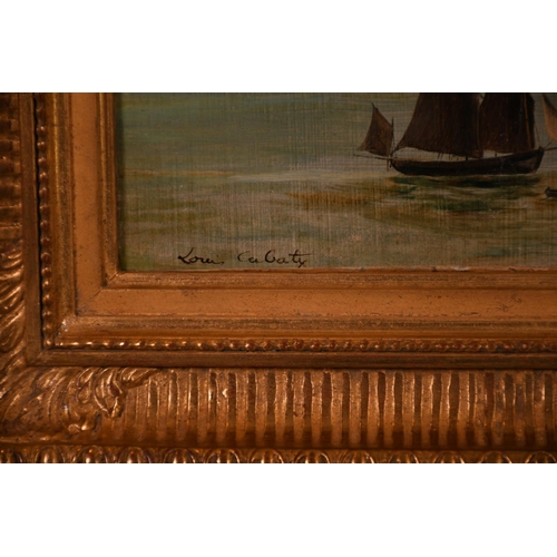 181 - Louis-Nicolas Cabat (1812-1893) French. A Shipping Scene in Calm Waters, Oil on Paper laid down, Sig... 