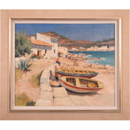 188 - Adrianus Johannes Zwart (1903-1981) Dutch. “Mallorca”, a Coastal Scene with Beached Boats, Oil on Ca... 