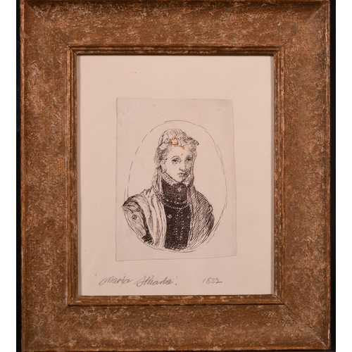 195 - 19th Century American School. Portrait of Maria Huarte (1832-1861), Ink, drawn Oval and Inscribed an... 