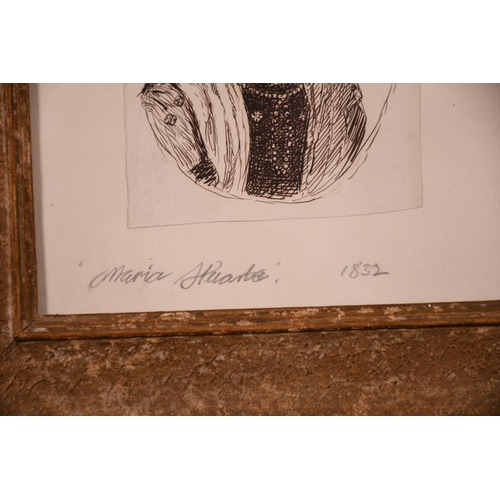 195 - 19th Century American School. Portrait of Maria Huarte (1832-1861), Ink, drawn Oval and Inscribed an... 