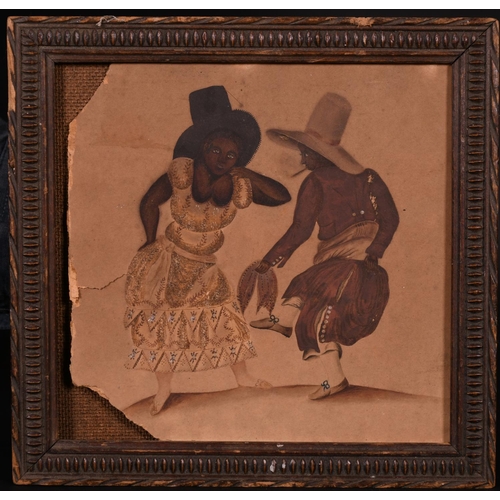 198 - Early 19th Century American School. Two Figures Dancing, Watercolour, 6.5” x 6.75” (16.5 x 17.2cm)