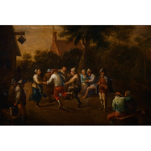 20 - Circle of Theobald Michau (1676-1765) Belgian. Figures Revelling by a Tavern, Oil on Copper, 7.25” x... 