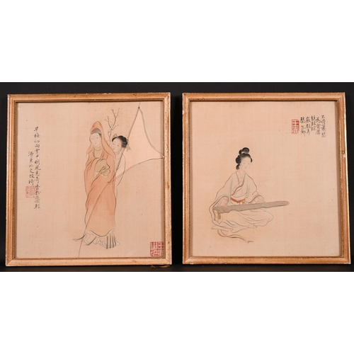 203 - 20th Century Japanese School. Two Ladies at a Table, Watercolour, Signed with Motif, 8.25” x 8” (21 ... 