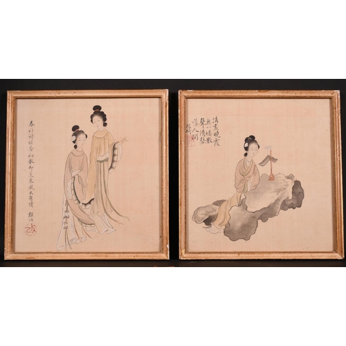 203 - 20th Century Japanese School. Two Ladies at a Table, Watercolour, Signed with Motif, 8.25” x 8” (21 ... 