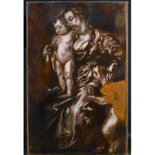 22 - Early 18th Century Flemish School. Madonna with Cherubs, a Sketch, Oil on Paper laid onto Canvas, Un... 