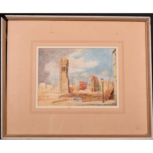 239 - Denys George Wells (1881-1973) British. “Wartime France, Damaged Tower”, Watercolour, Signed, and In... 