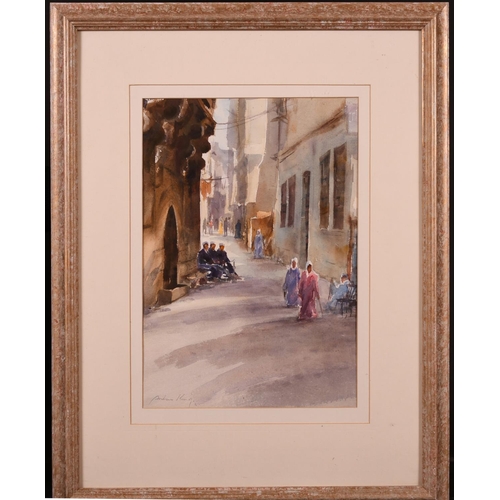 245 - Andrew King (1956-    ) British. “Narrow Walkway, Cairo”, with Figures, Watercolour, Signed and Date... 