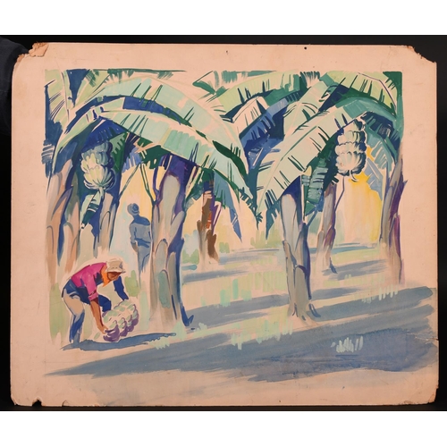 249 - John Minton (1917-1957) British. Banana Pickers in Jamaica, Watercolour, Inscribed on the reverse, U... 