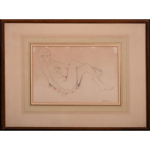 253 - Albert Daniel Rutherston (1881-1953) British. A Reclining Nude, Pencil and Red Chalk, Signed with In... 