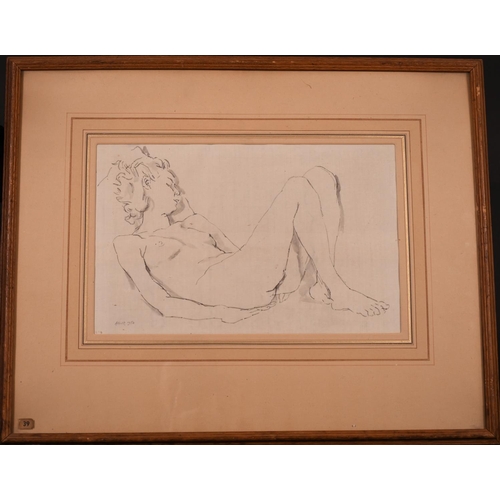 255 - Albert Daniel Rutherston (1881-1953) British. Study of a Nude, Watercolour, Signed with Initials and... 