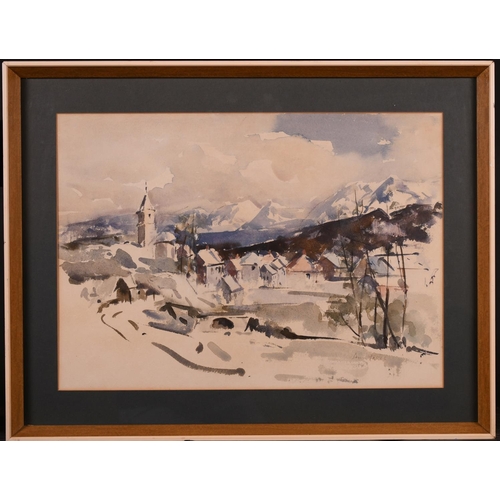 261 - Ann Yates (1897-1992) British. A Snow Covered Mountainous Landscape, Watercolour, Signed, 14” x 19.5... 