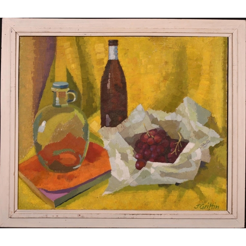 263 - J… Griffin (20th Century) British. Still Life of Bottle, Jug and Grapes, Oil on Canvas, Signed, 20” ... 