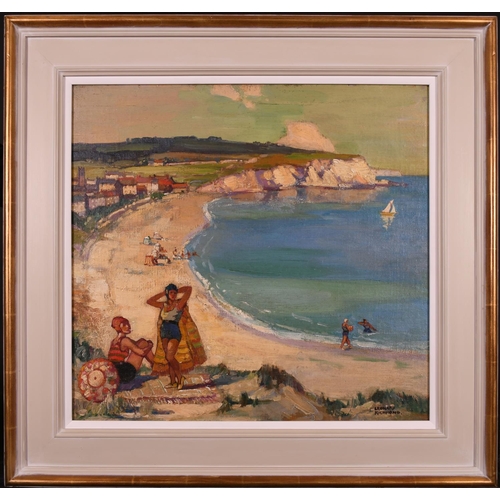 264 - Leonard Richmond (1889-1965) British. ‘By The Seaside’, with Figures, Oil on Canvas, Signed, 20” x 2... 