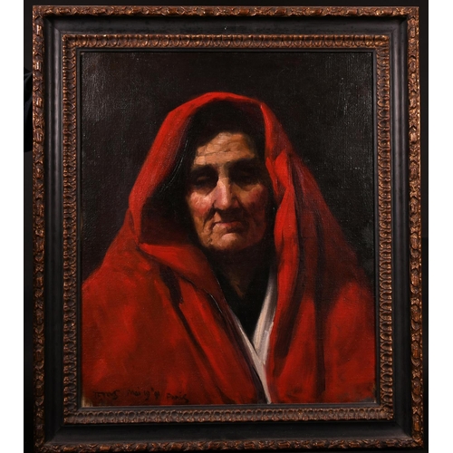 270 - Thomas Frederick Mason Sheard (1866-1921) British. Portrait of an Old Lady with a Red Shawl, Oil on ... 