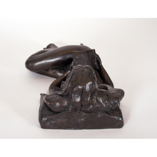 298 - Tom Greenshields (1915-1994) British. “Girl Reading” A Naked Girl reading a Book, Bronze resin, Sign... 