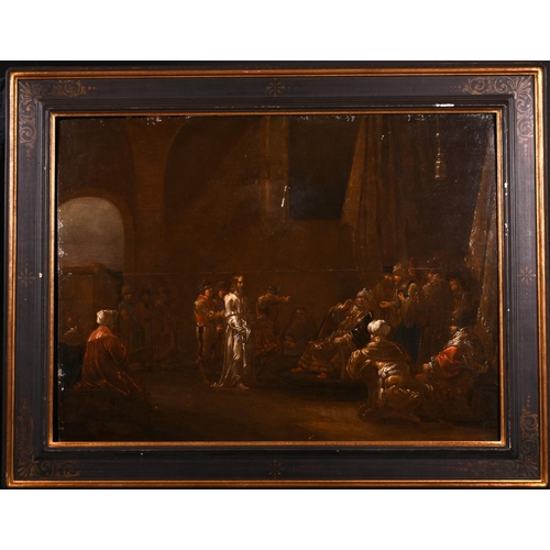 41 - Late 17th Century Dutch School. ‘Christ before Caiaphas’, Oil on Panel, 19” x 25” (48.2 x 63.5cm)