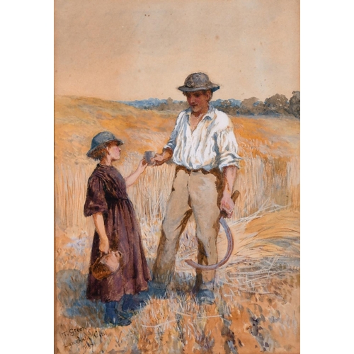 43 - Henry Townley Green (1836-1899) British. A Man and Child in a Harvest Field, Watercolour, Signed, In... 