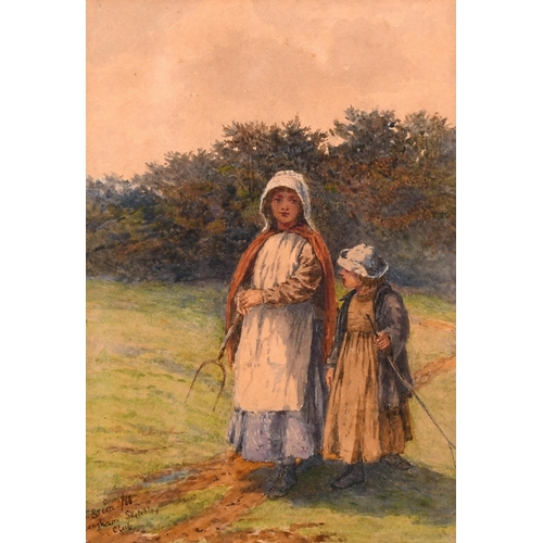 43 - Henry Townley Green (1836-1899) British. A Man and Child in a Harvest Field, Watercolour, Signed, In... 