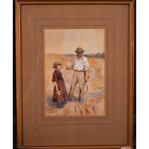 43 - Henry Townley Green (1836-1899) British. A Man and Child in a Harvest Field, Watercolour, Signed, In... 