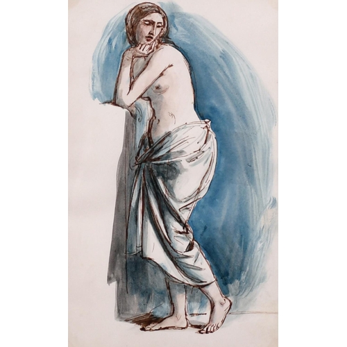 53 - William Edward Frost (1810-1877) British. ‘Female Nude’, Watercolour Pen and Ink, 6.75” x 4.25” (17 ... 