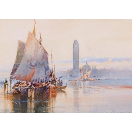 62 - Wilfred Knox (1884-1966) British. A Venetian Scene, with Moored Sailing Boats in the foreground, Wat... 