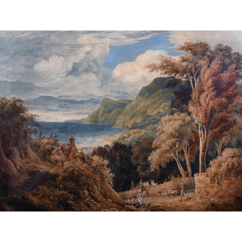 63 - 19th Century English School. A Coastal Scene with Figures on a Path, Watercolour, Indistinctly Inscr... 