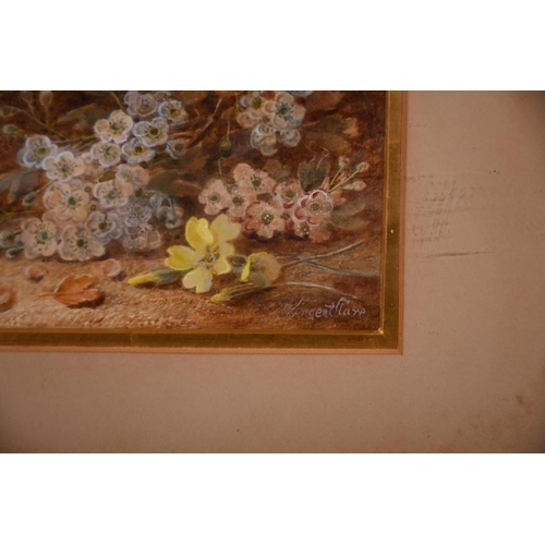 64 - Vincent Clare (1855-1930) British. Still Life of Flowers on a Bank, Watercolour, Signed, 4.5” x 6” (... 