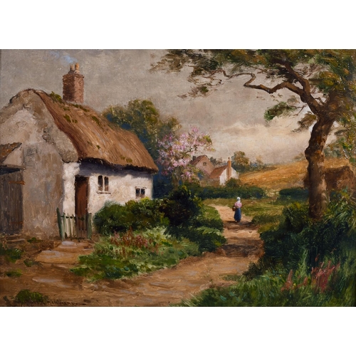 70 - Arthur Blackburn (1853-1925) British. “Old Thatched Cottage at Seacroft”, Oil on Board, Signed, and ... 