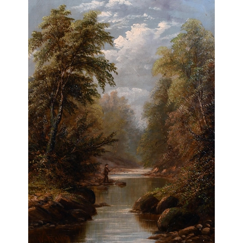 73 - William Mellor (1851-1931) British. A River Landscape with a Man Fishing, Oil on Canvas, Signed, 18”... 