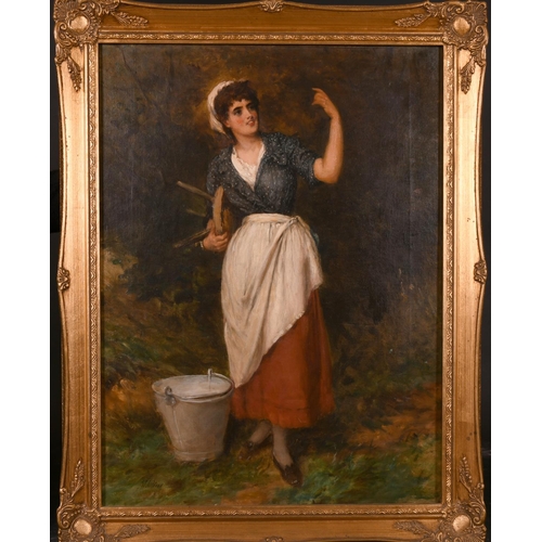 77 - William Oliver (1823-1901) British. Study of a Milkmaid, with a Bucket and Stool, Oil on Canvas, Sig... 