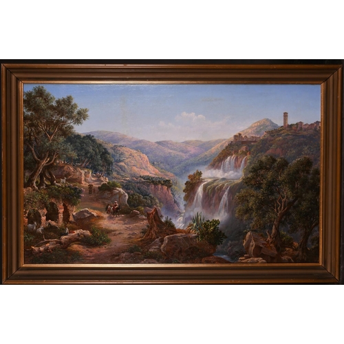 82 - Arthur John Strutt (1819-1888) British. The Falls of Tivoli, with Figures in the foreground, Oil on ... 