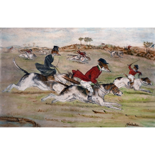 90 - Late 19th Century English School. ‘‘Fox’ Hunting’, A Study of Foxes in Hunting Attire Riding Hounds,... 