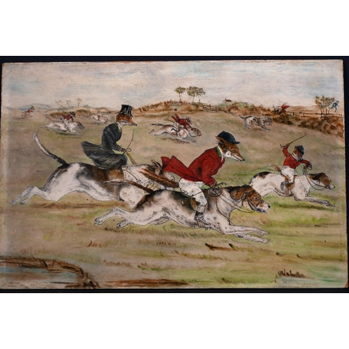 90 - Late 19th Century English School. ‘‘Fox’ Hunting’, A Study of Foxes in Hunting Attire Riding Hounds,... 