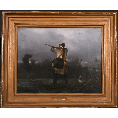 99 - Alexandre G… Descamps (1803-1860) French. Duck Flighting, Oil on Canvas, Inscribed on a Plaque, 13” ... 