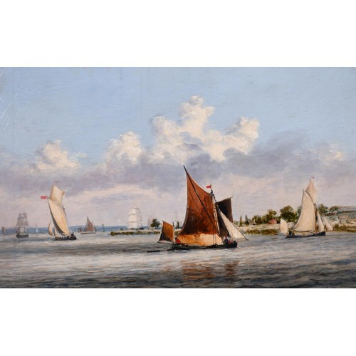 118 - Alfred Vickers (1768-1868) British. A Hay Barge and other Shipping on the Thames, Oil on Panel, 10.2... 